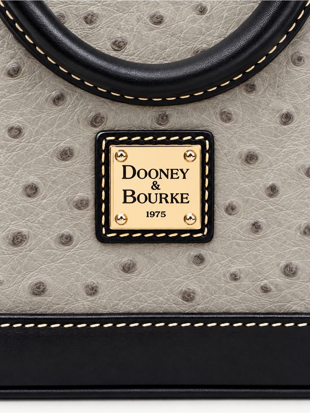 Dooney & Bourke Gray Ostrich-Embossed Satchel with Black Trim and Gold Plaque